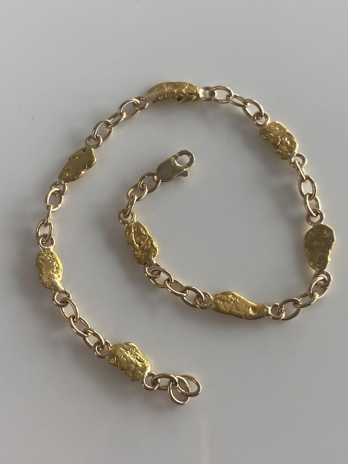 Vintage Solid 22k Yellow Gold Nuggets & Solid 14k Yellow Gold Links Bracelet - 7.25 inches