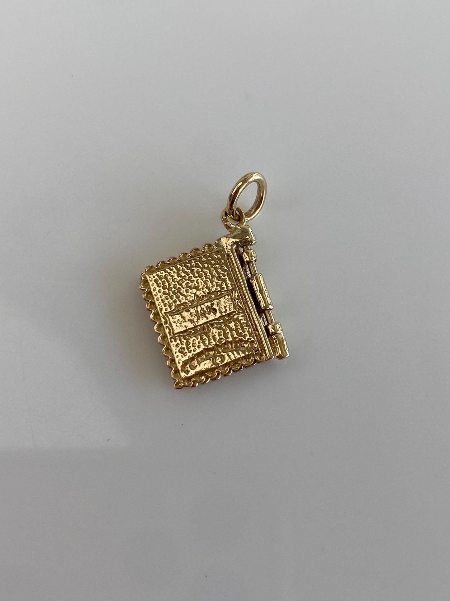 Vintage Solid 14k Yellow Gold Articulated Holy Bible 'The 10 Commandments' Book Charm