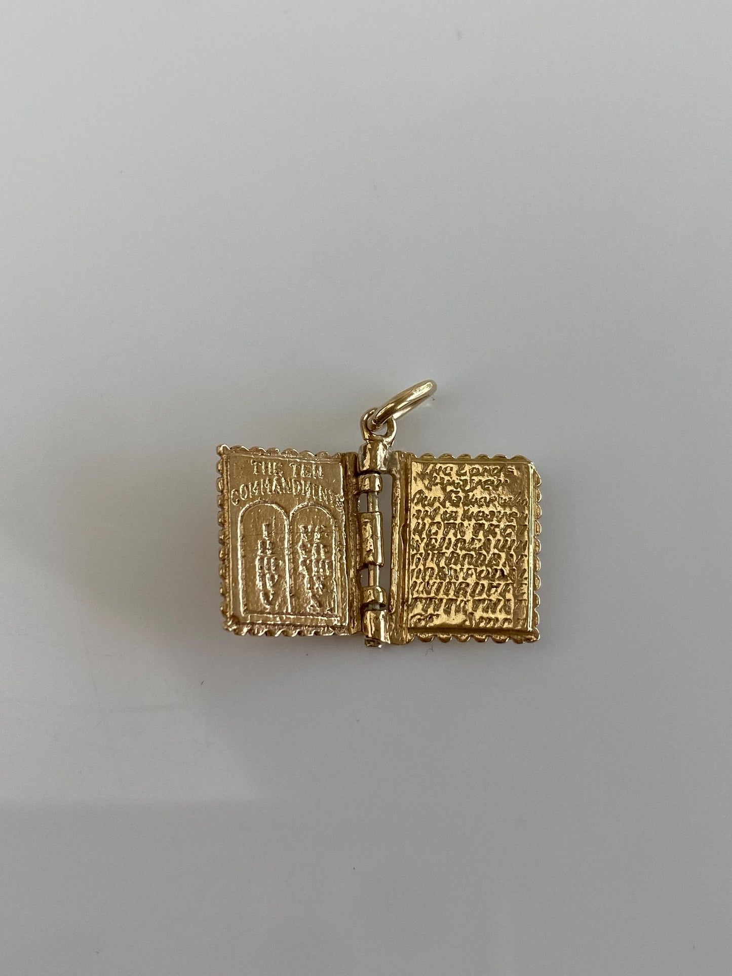 Vintage Solid 14k Yellow Gold Articulated Holy Bible 'The 10 Commandments' Book Charm