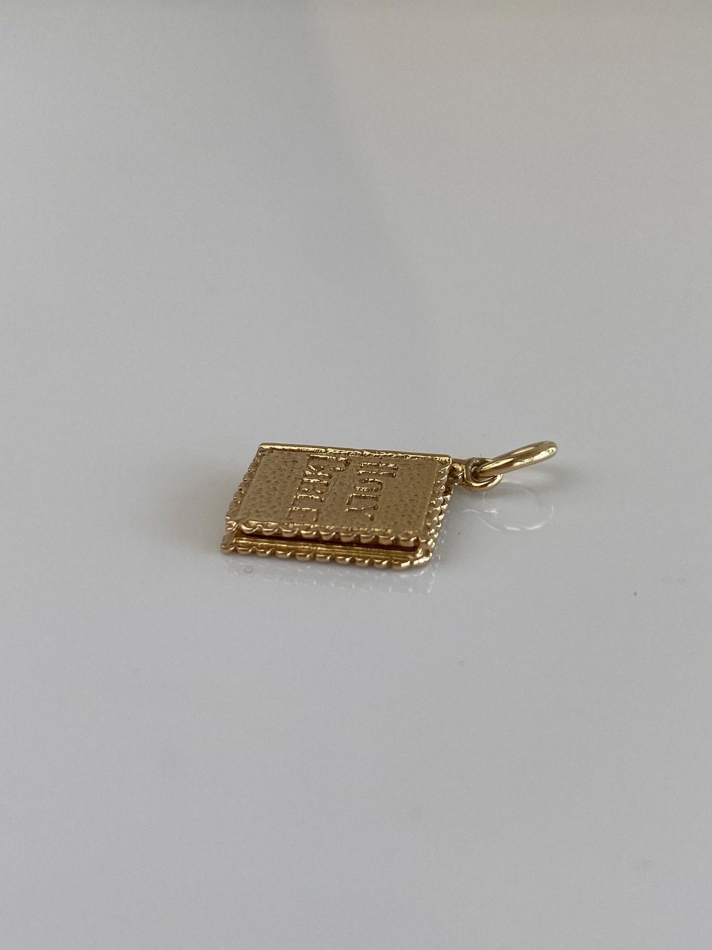 Vintage Solid 14k Yellow Gold Articulated Holy Bible 'The 10 Commandments' Book Charm