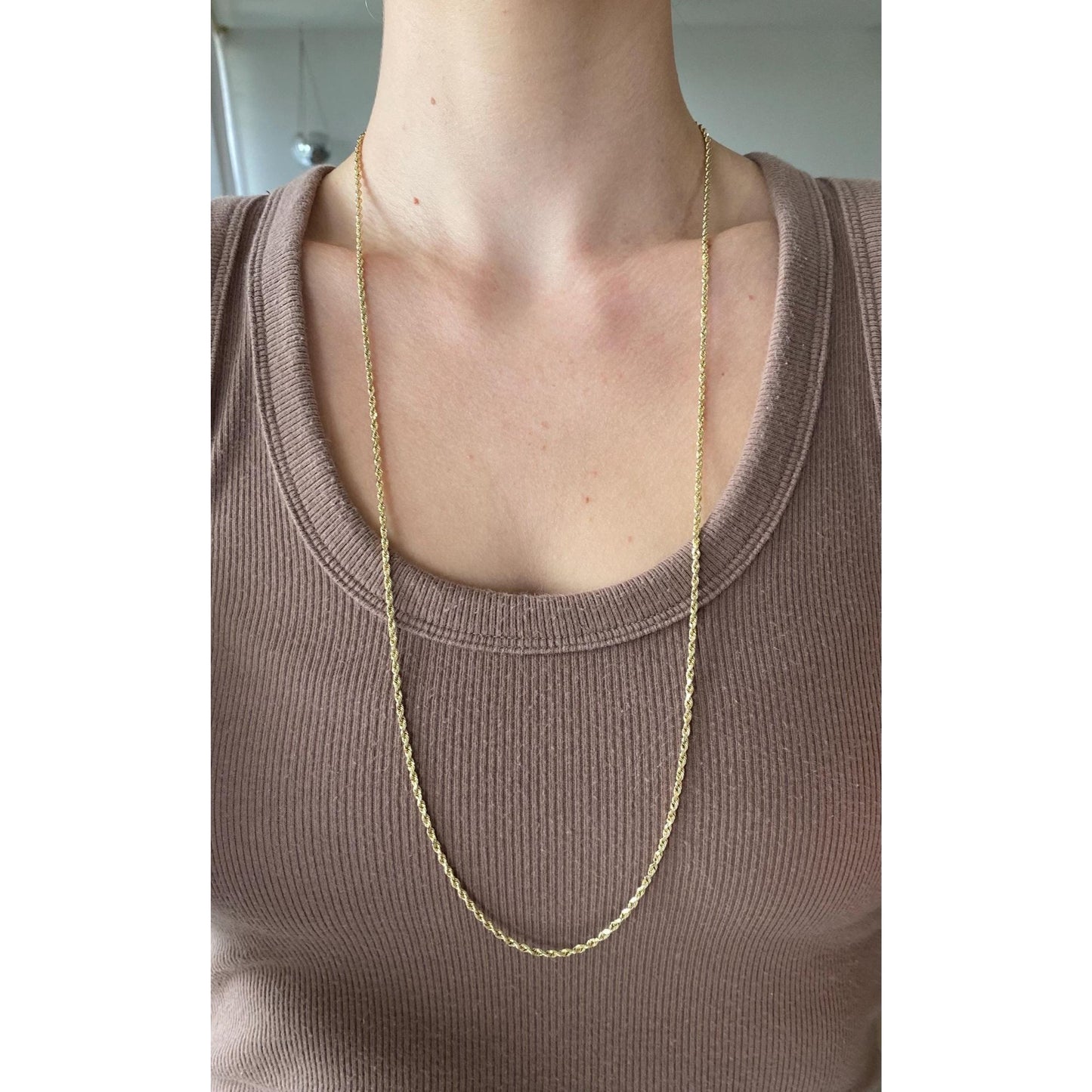 Vintage Solid 14k Yellow Gold Long Diamond Cut Rope Chain Necklace - 31 inches