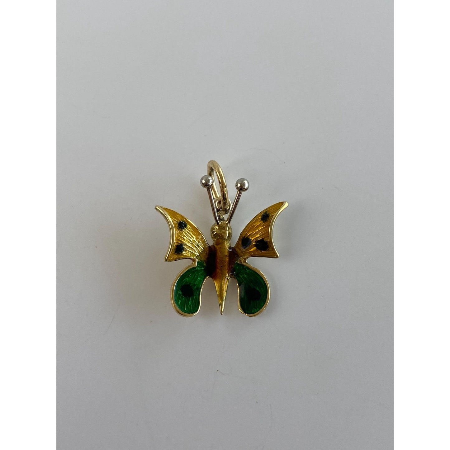 Vintage Solid 18k Yellow Gold Enamel Butterfly Charm
