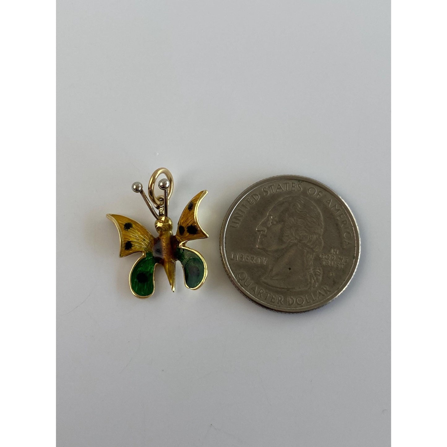 Vintage Solid 18k Yellow Gold Enamel Butterfly Charm