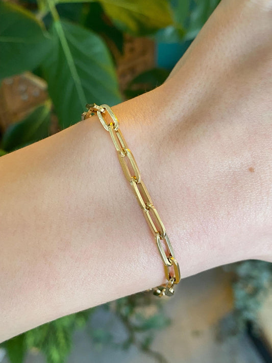 Vintage Solid 18k Yellow Gold Paperclip Link Chain Bracelet - 6.75 Inches