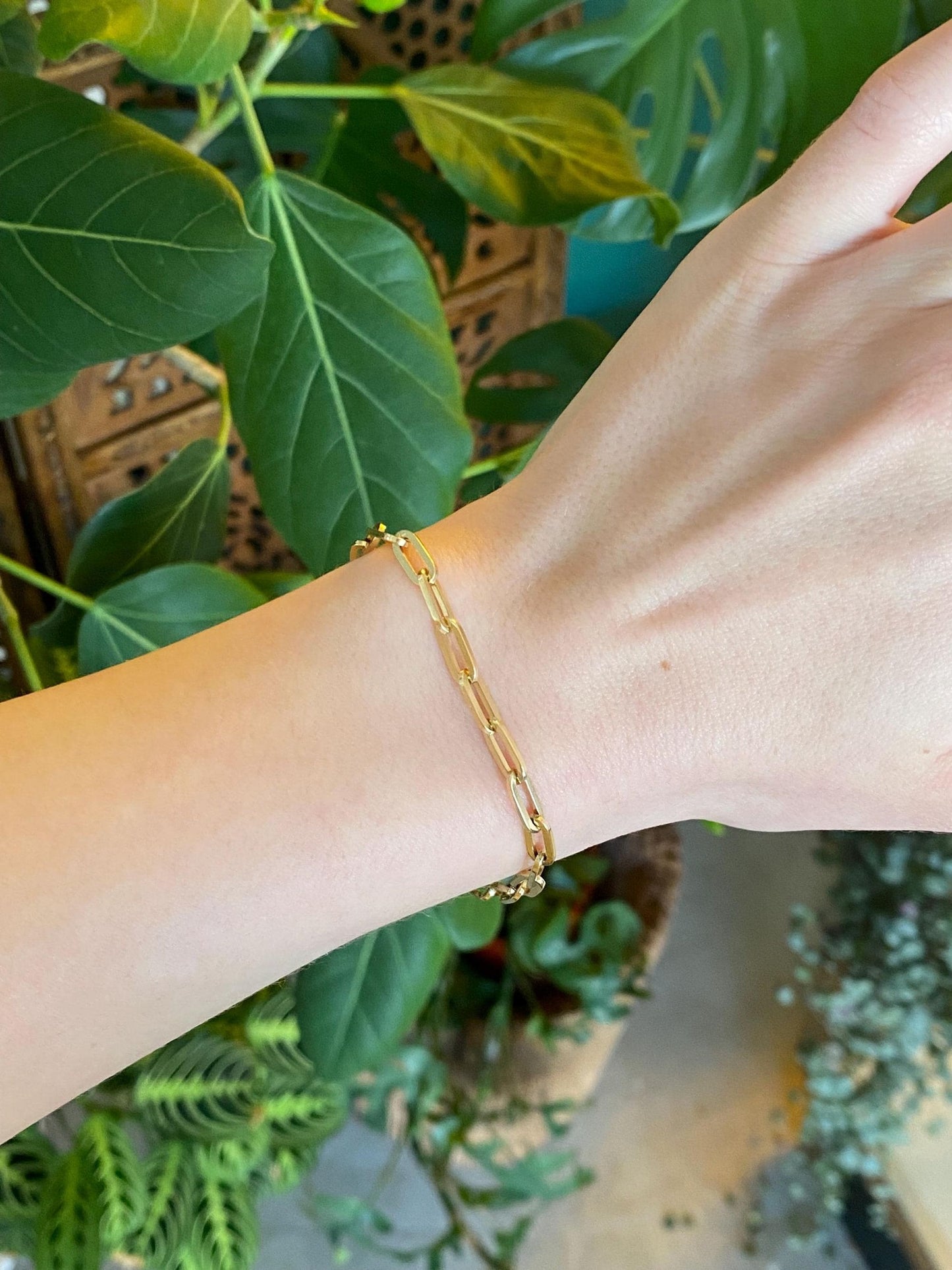 Vintage Solid 18k Yellow Gold Paperclip Link Chain Bracelet - 6.75 Inches