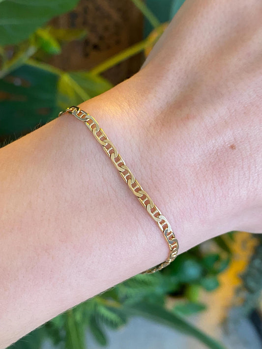 Vintage Solid 14k Yellow Gold Mariner Chain Bracelet - 7 inches