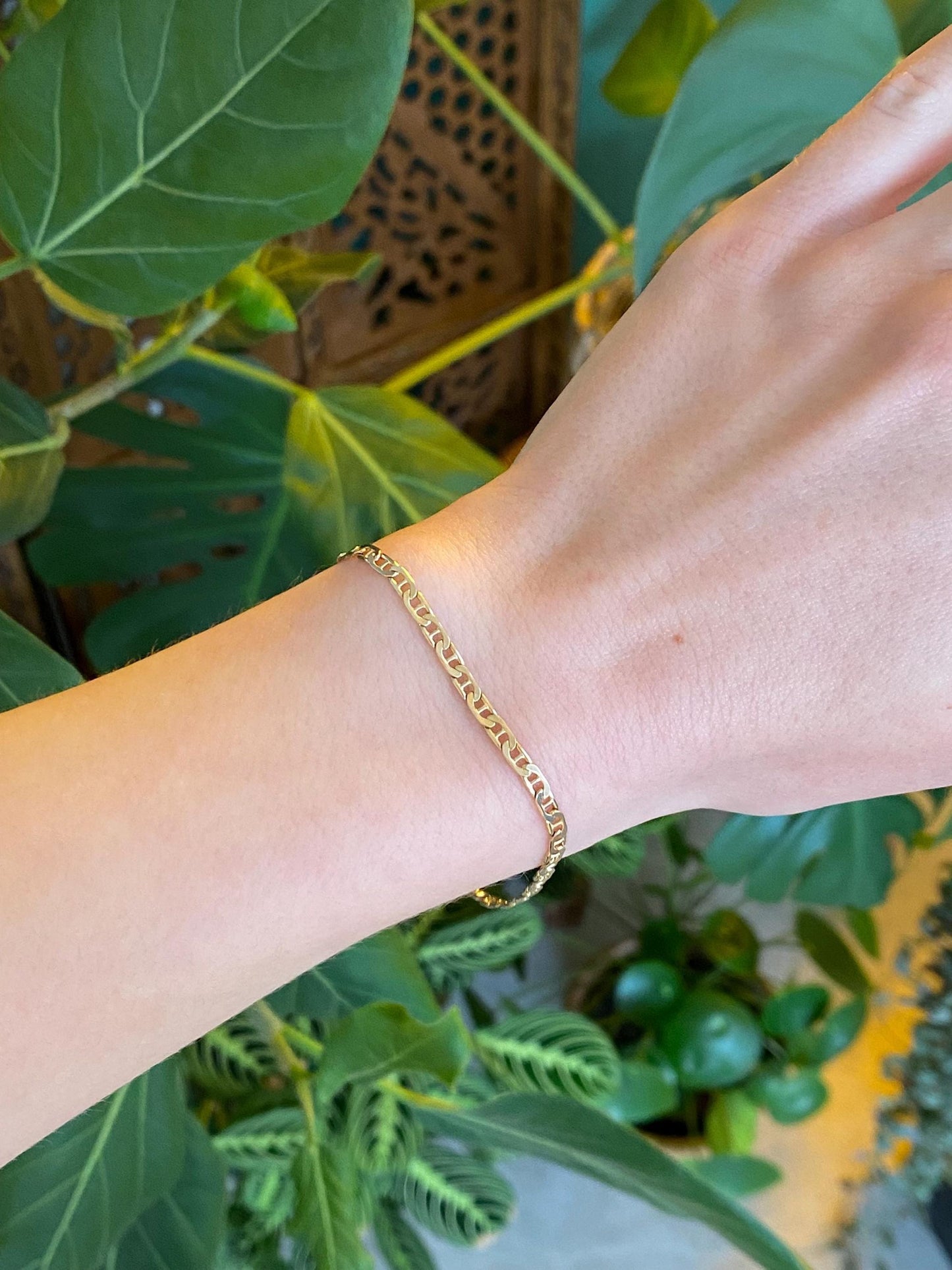 Vintage Solid 14k Yellow Gold Mariner Chain Bracelet - 7 inches