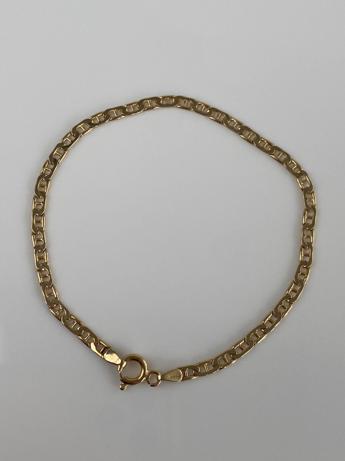 Vintage Solid 14k Yellow Gold Mariner Chain Bracelet - 7 inches