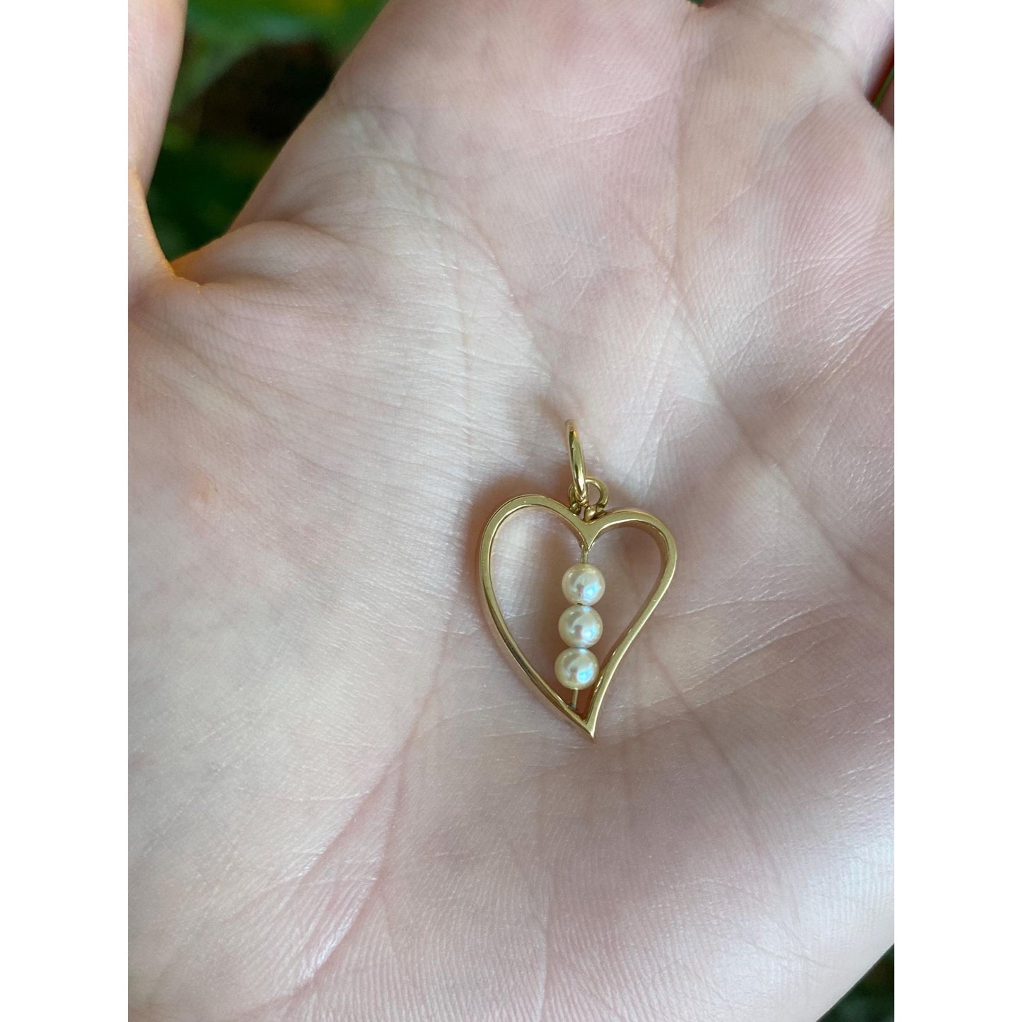 Vintage Solid 14k Yellow Gold Pearls Heart Charm