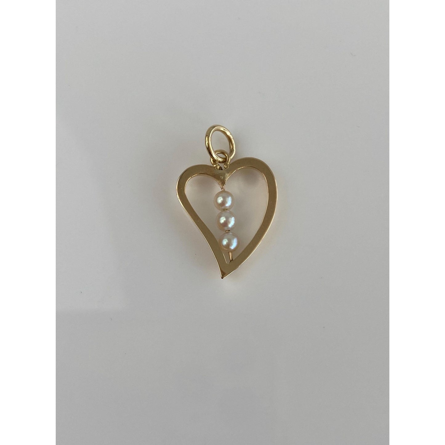 Vintage Solid 14k Yellow Gold Pearls Heart Charm