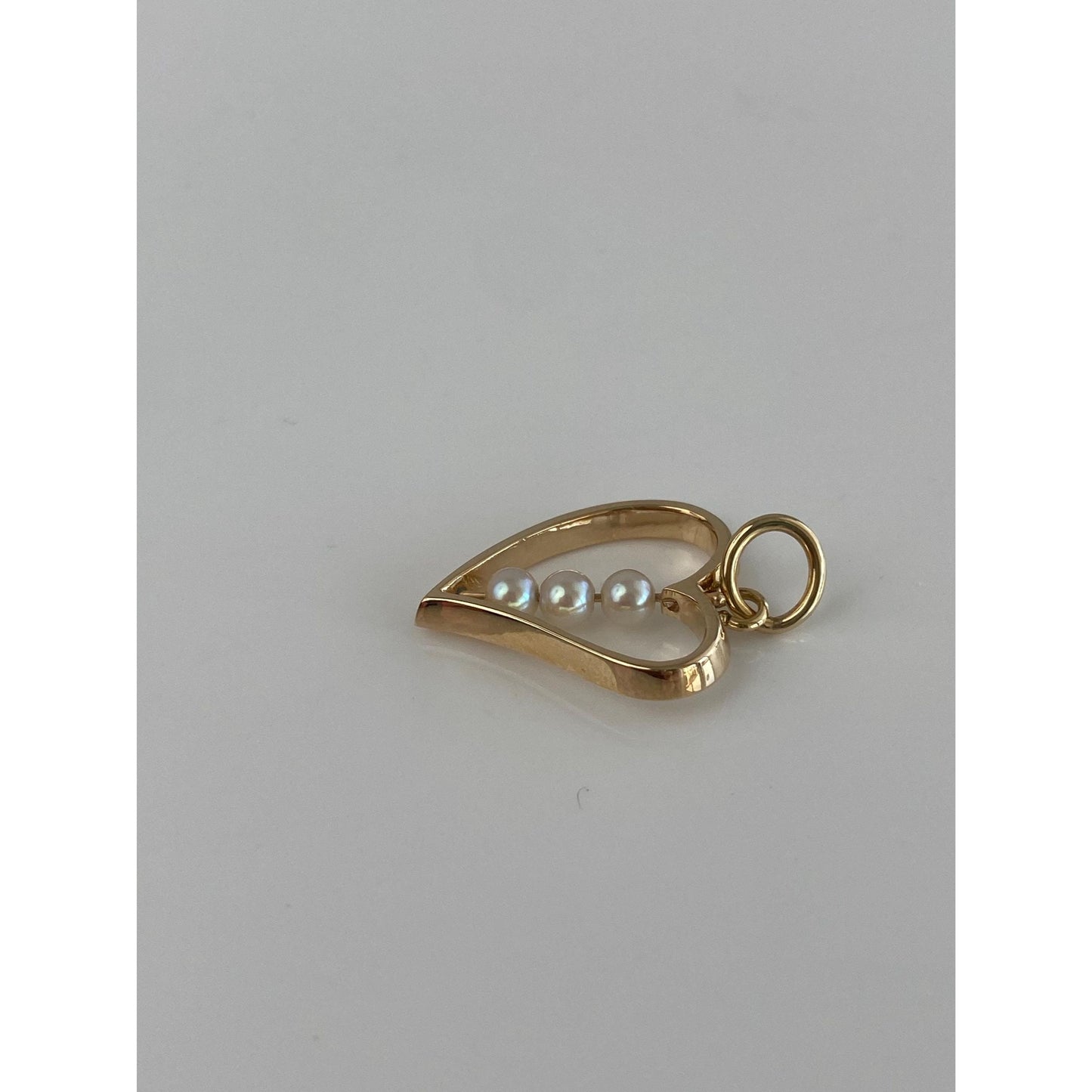 Vintage Solid 14k Yellow Gold Pearls Heart Charm