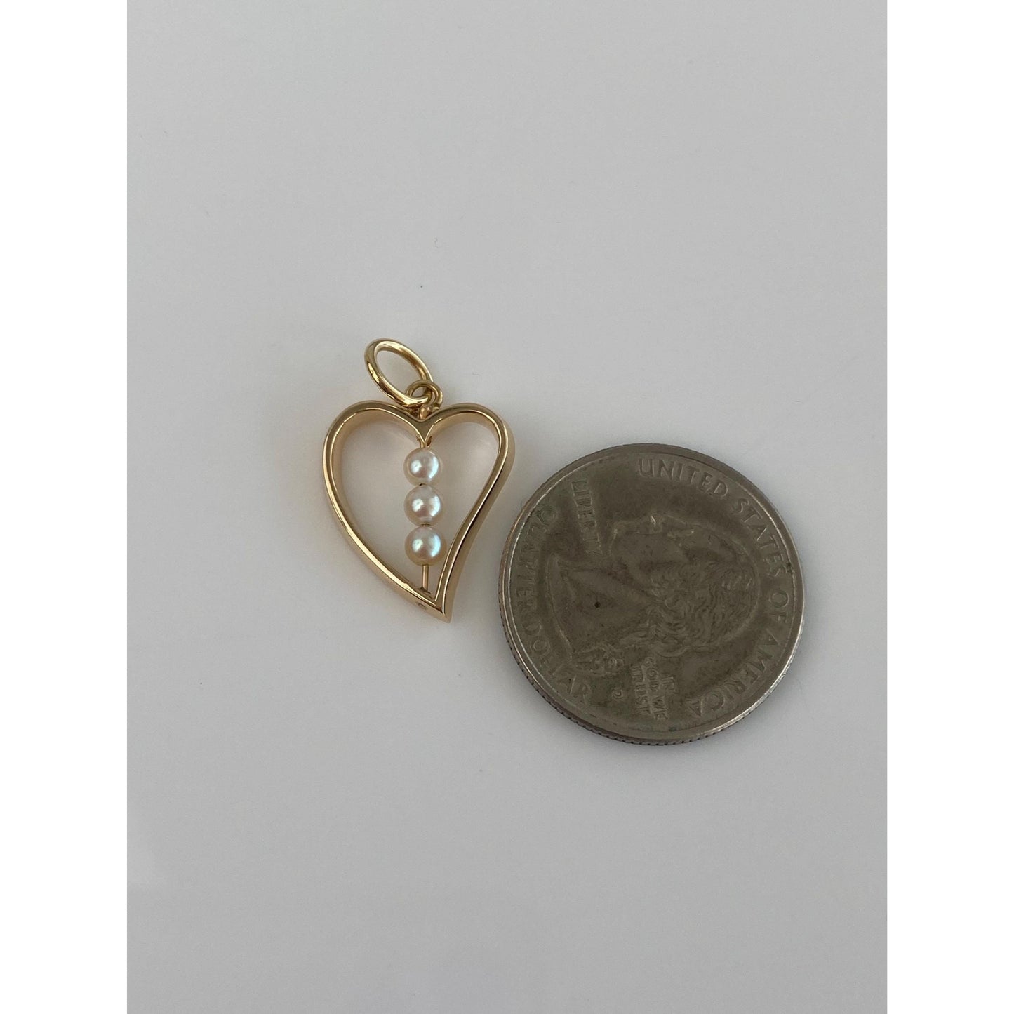 Vintage Solid 14k Yellow Gold Pearls Heart Charm