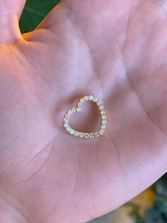 Vintage Solid 14k Yellow Gold Clear Cubic Zirconia Heart Charm