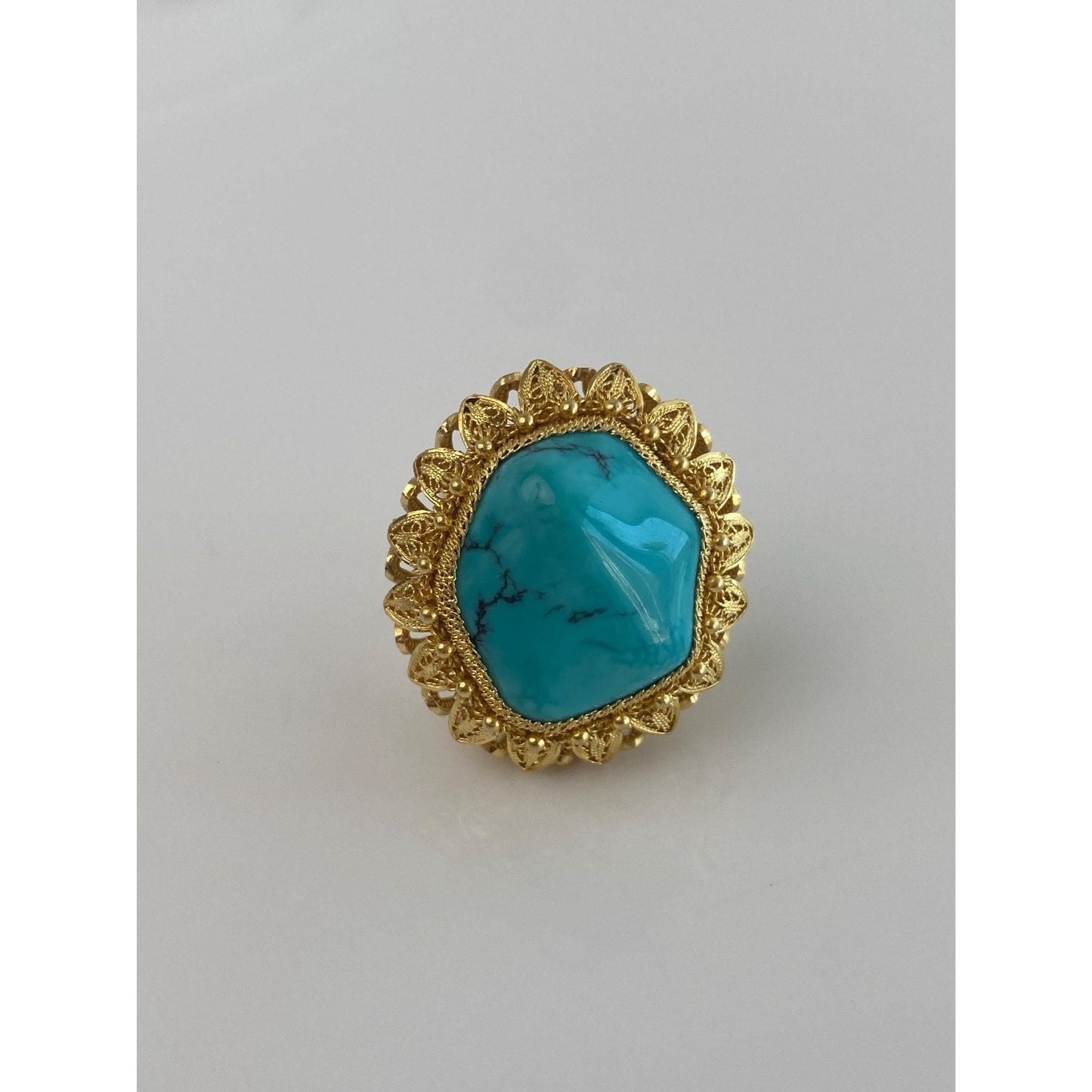 Vintage Solid 14k Yellow Gold Turquoise Ring - Size 4.75