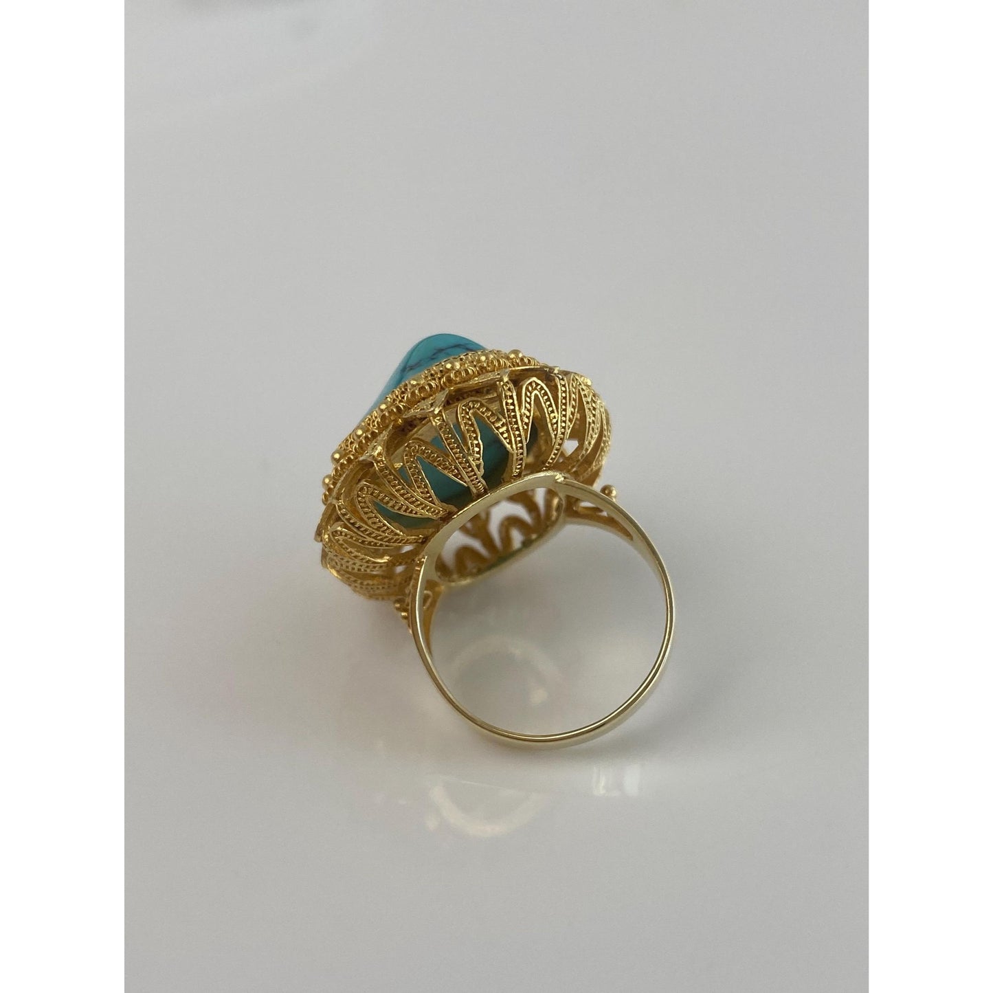 Vintage Solid 14k Yellow Gold Turquoise Ring - Size 4.75