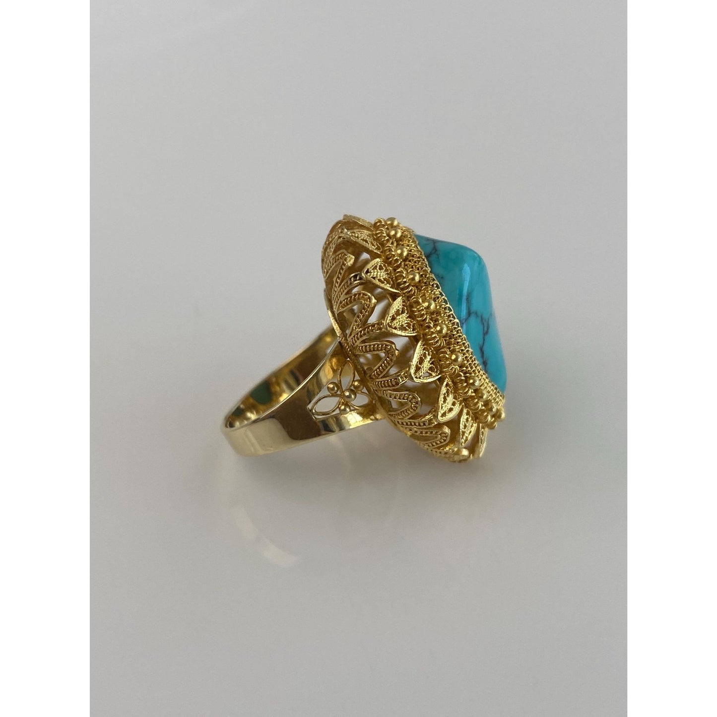 Vintage Solid 14k Yellow Gold Turquoise Ring - Size 4.75