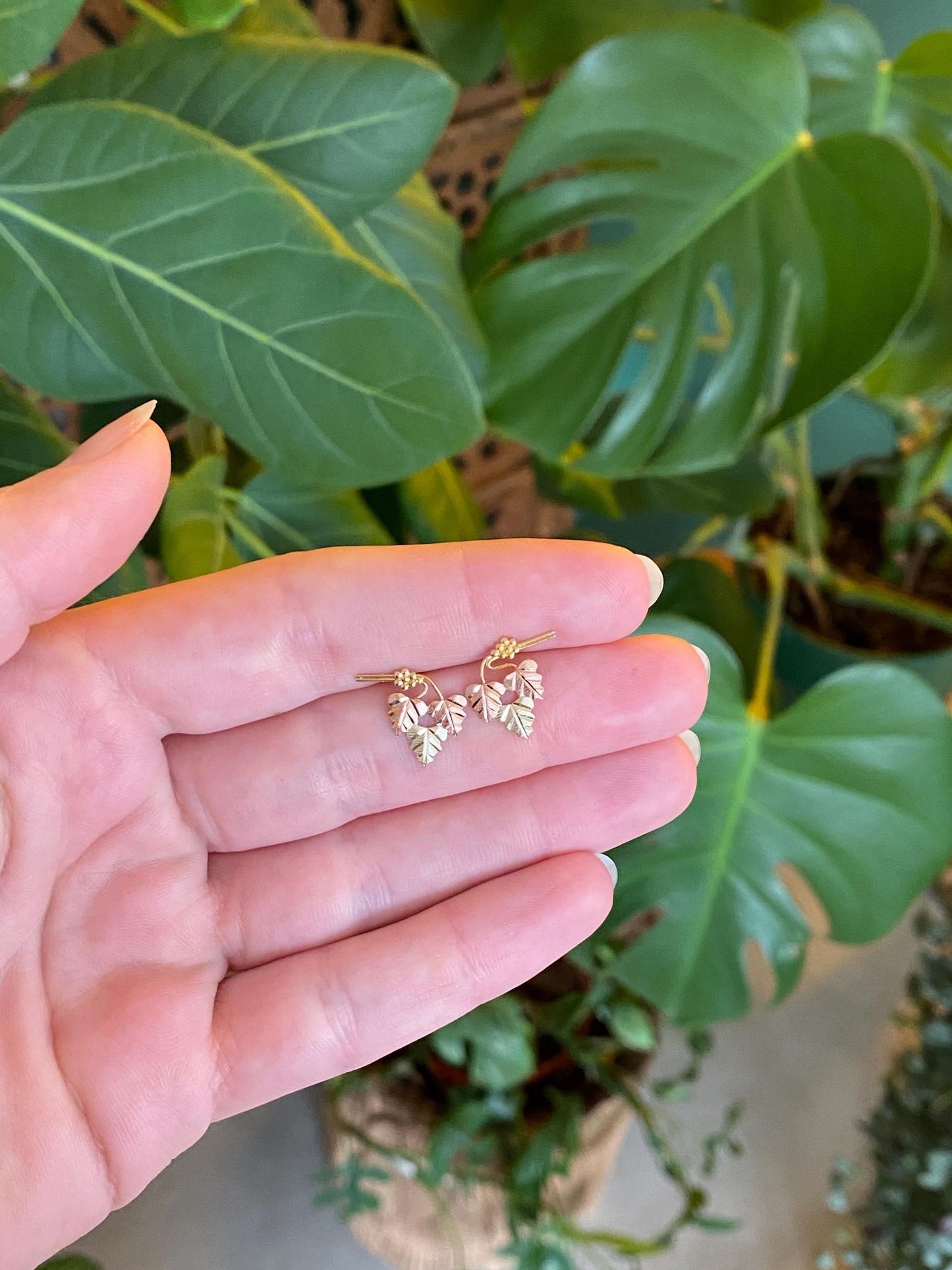 Vintage Solid 10k Black Hills Gold Grapevine Stud Earrings