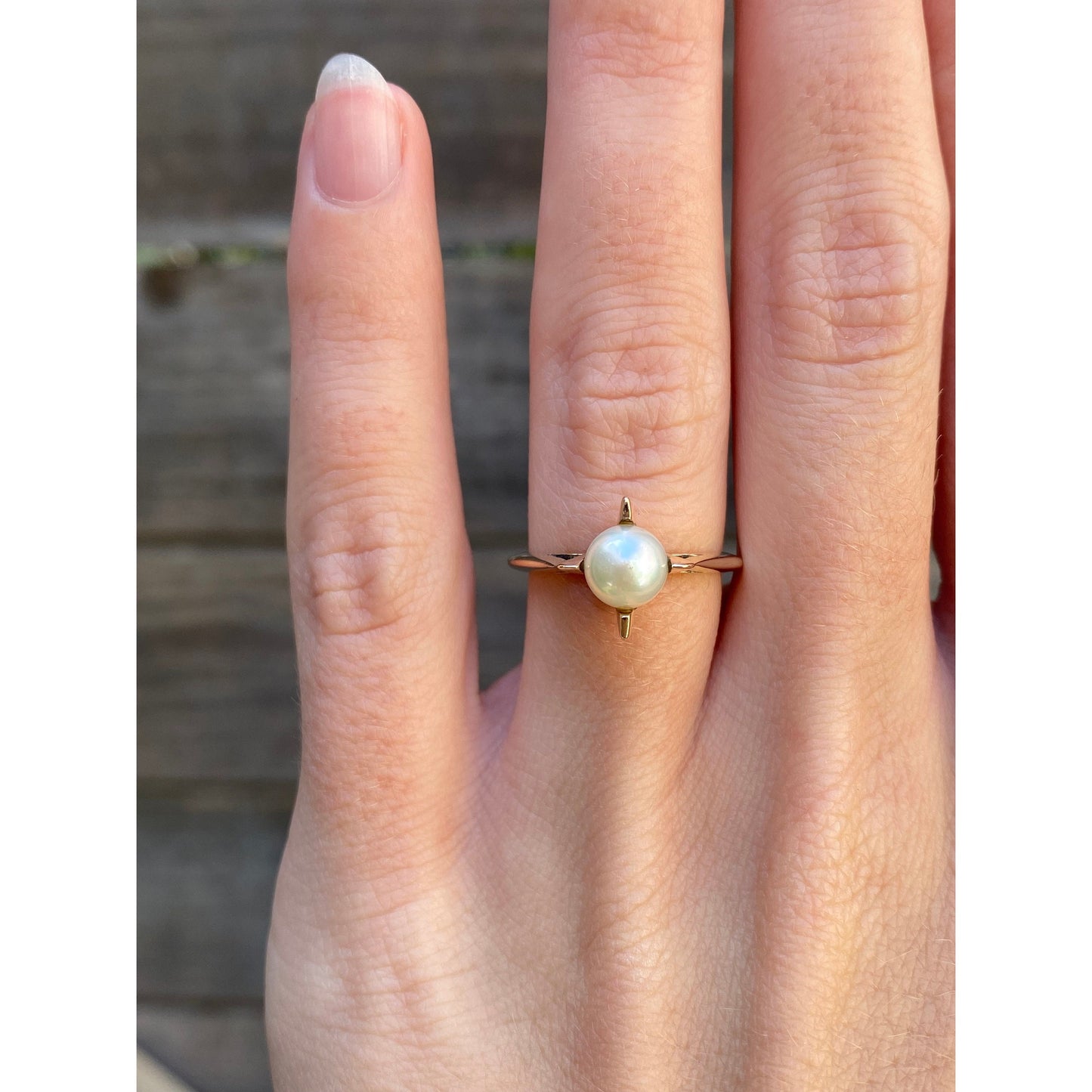 Vintage Solid 10k Yellow Gold Pearl Ring - Size 4.75