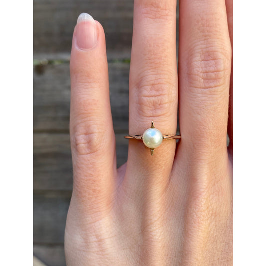 Vintage Solid 10k Yellow Gold Pearl Ring - Size 4.75