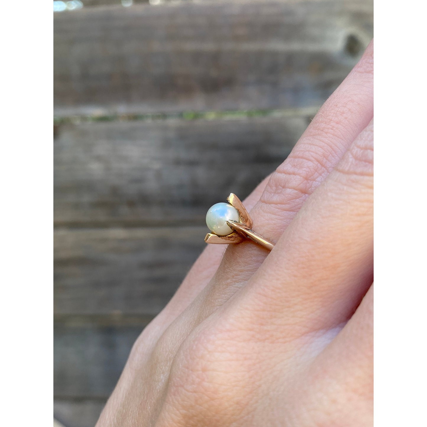Vintage Solid 10k Yellow Gold Pearl Ring - Size 4.75