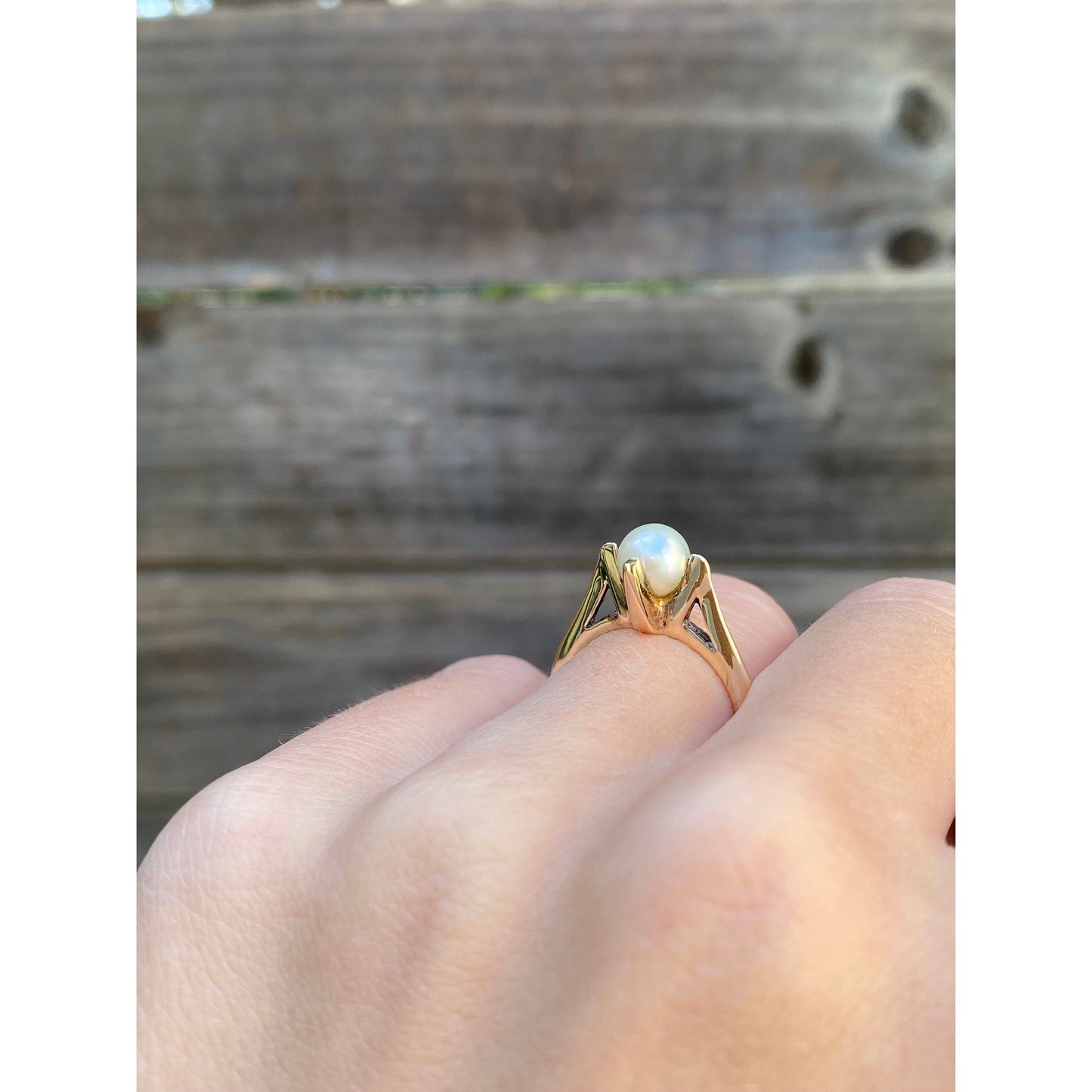 Vintage Solid 10k Yellow Gold Pearl Ring - Size 4.75