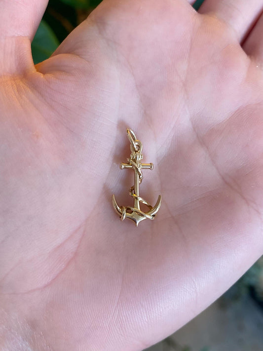 Vintage Solid 14k Yellow Gold Anchor Charm