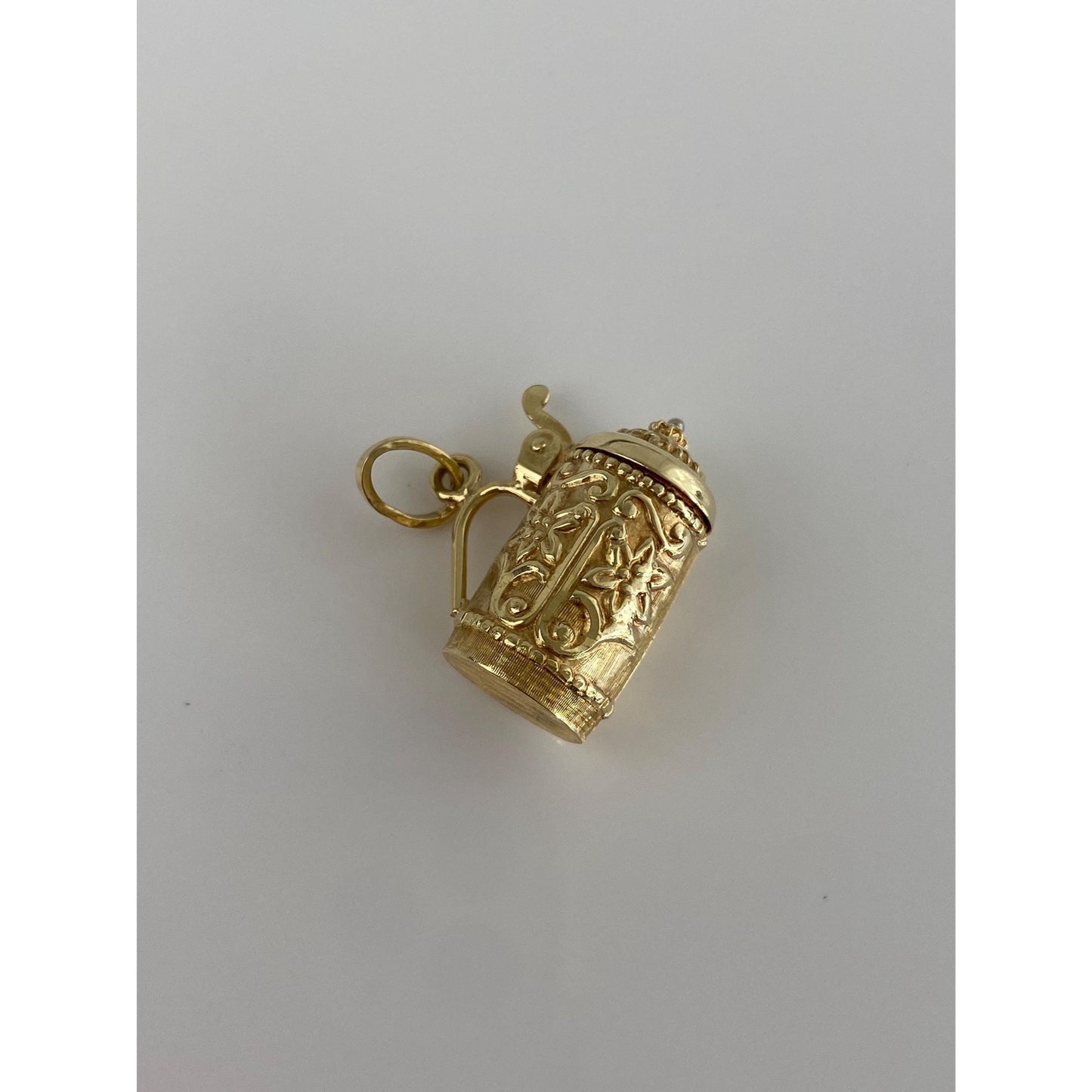 Vintage Solid  14k Yellow Gold Floral Designed Beer Stein Charm