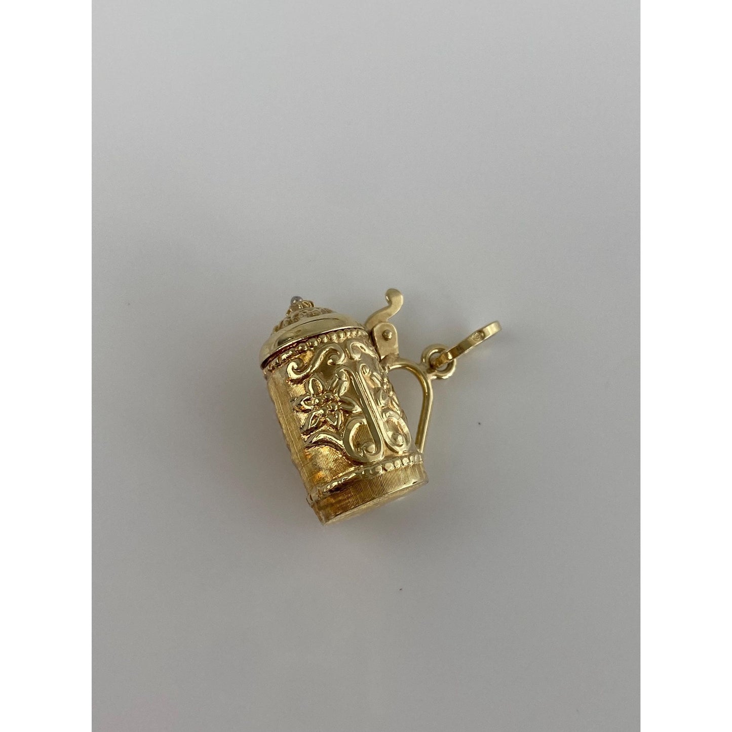Vintage Solid  14k Yellow Gold Floral Designed Beer Stein Charm