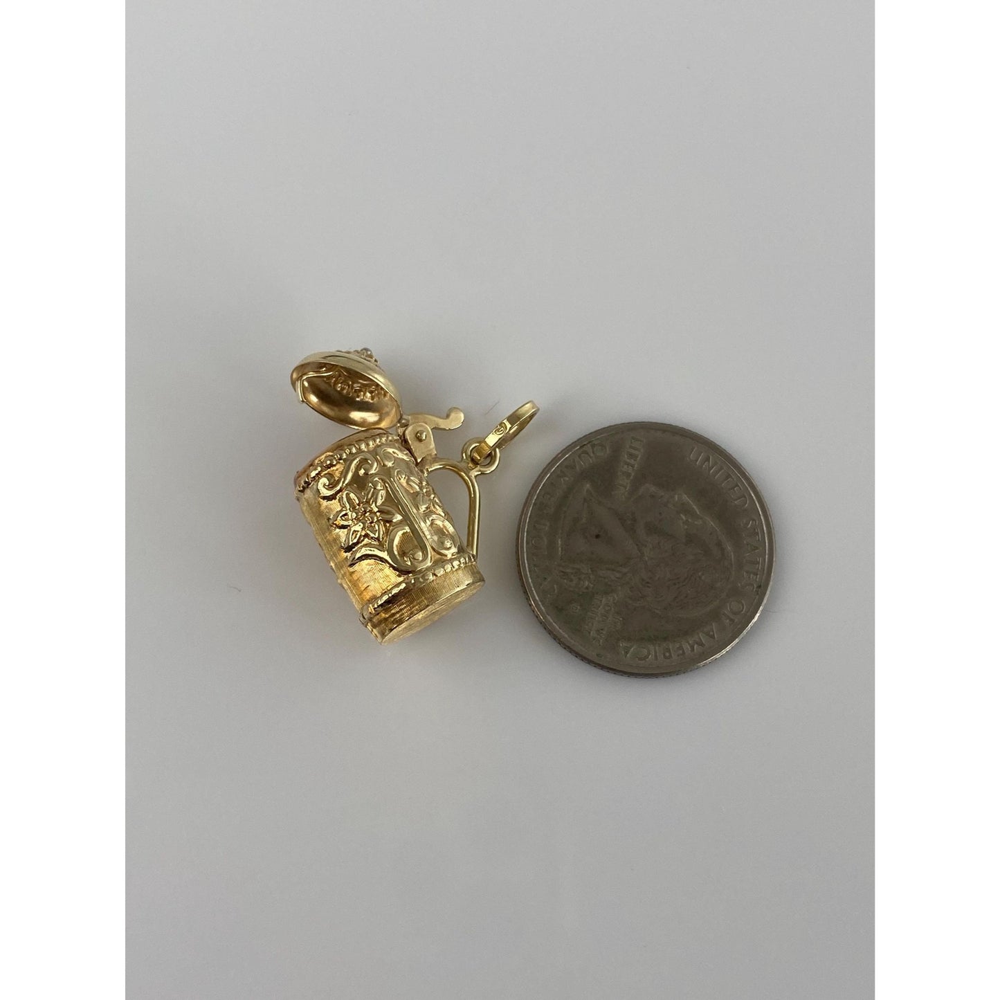 Vintage Solid  14k Yellow Gold Floral Designed Beer Stein Charm