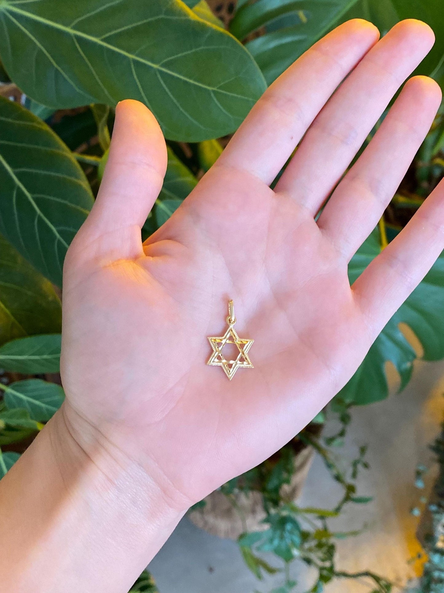 Vintage Solid 14k Yellow Gold Diamond Cut Star of David Charm