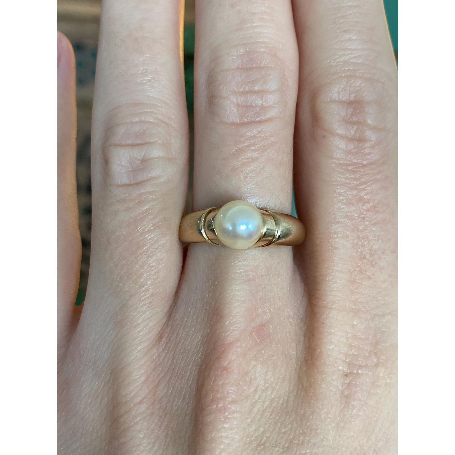 Vintage Solid 10k Yellow Gold Pearl Ring - Size 7.5