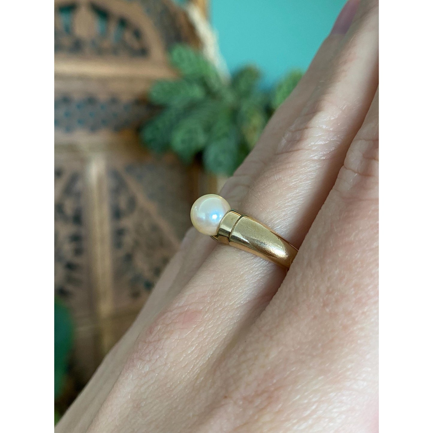 Vintage Solid 10k Yellow Gold Pearl Ring - Size 7.5