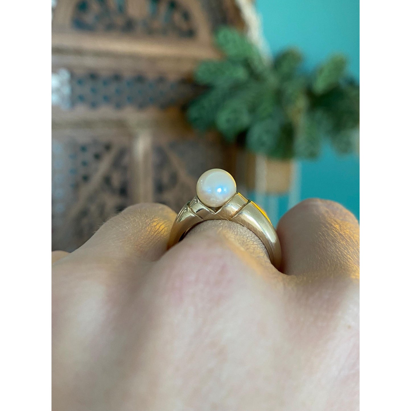 Vintage Solid 10k Yellow Gold Pearl Ring - Size 7.5