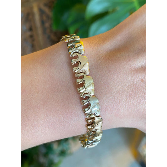Vintage 14k Solid Tri Tone Gold Elephant Link Bracelet - 8 inches