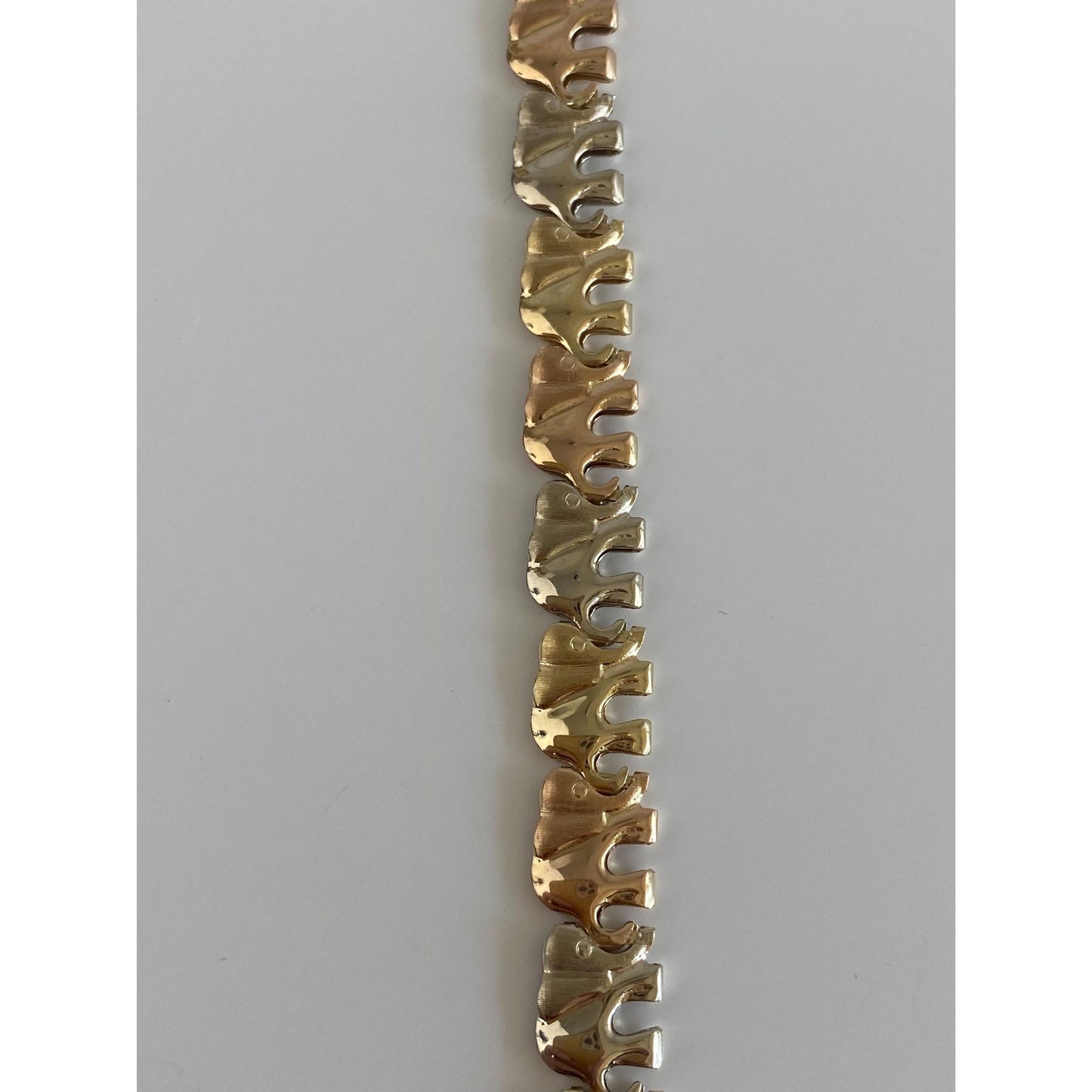 Vintage 14k Solid Tri Tone Gold Elephant Link Bracelet - 8 inches
