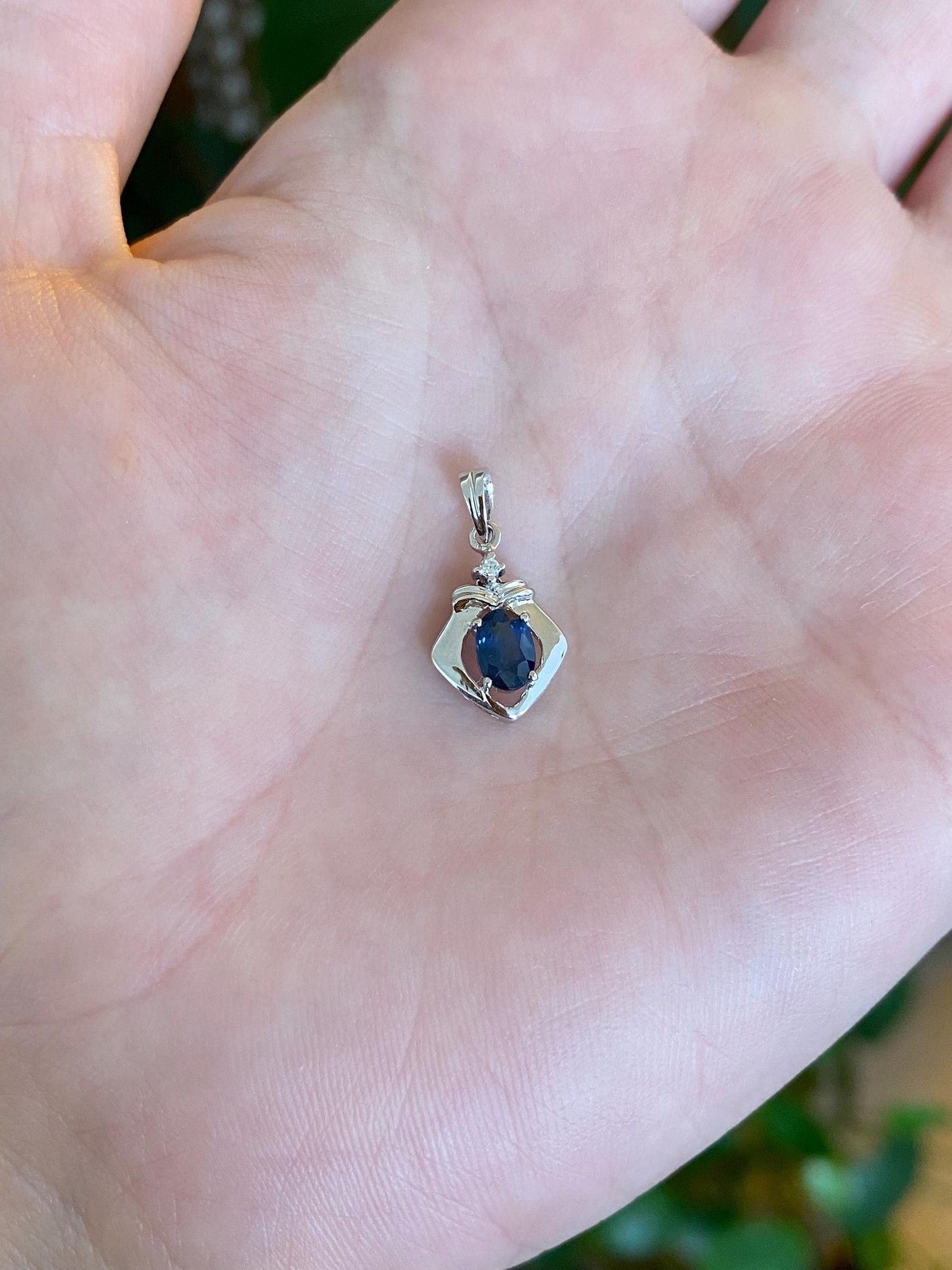Vintage Solid 14k White Gold Blue & Clear Sapphire Charm