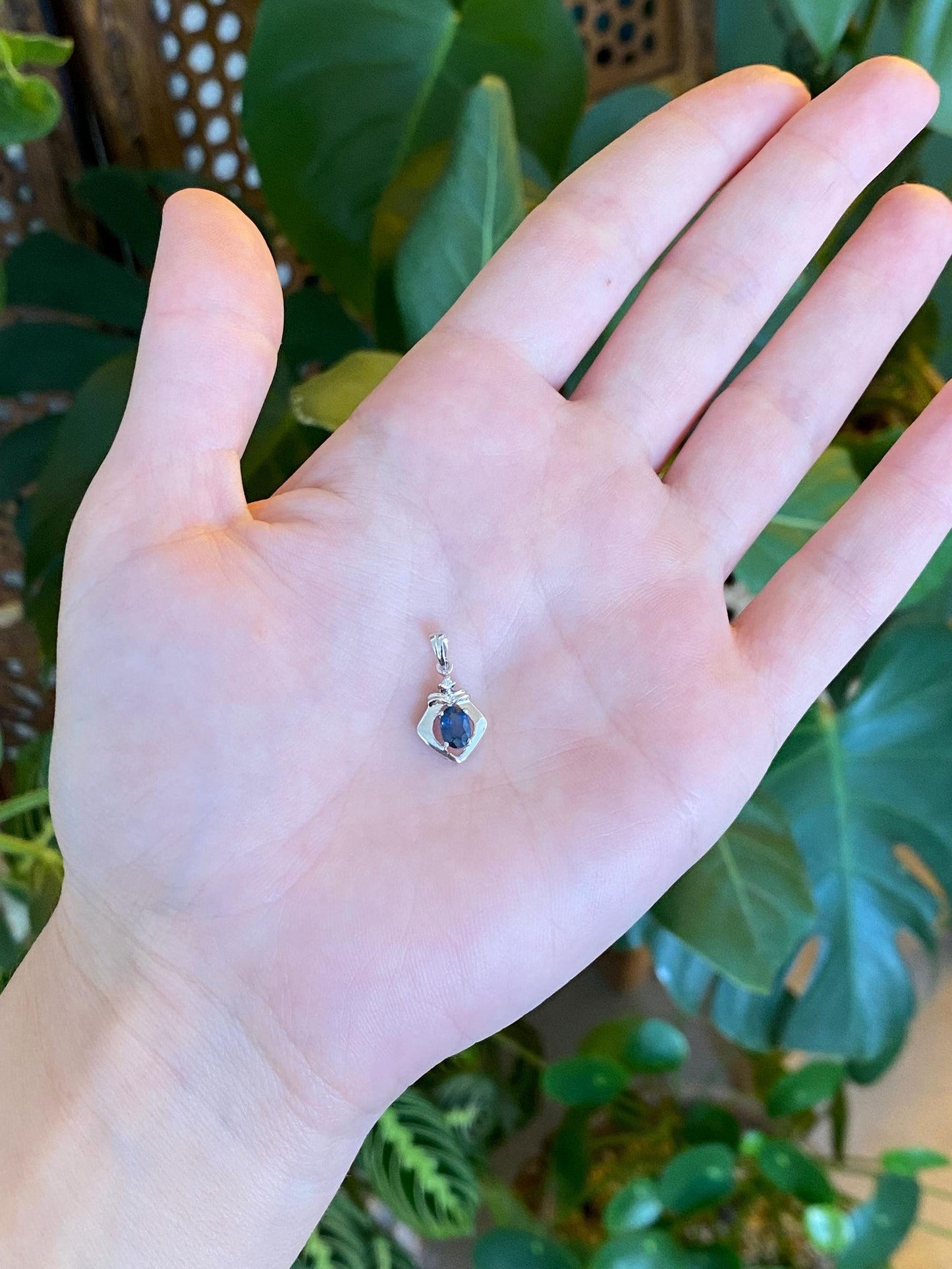 Vintage Solid 14k White Gold Blue & Clear Sapphire Charm