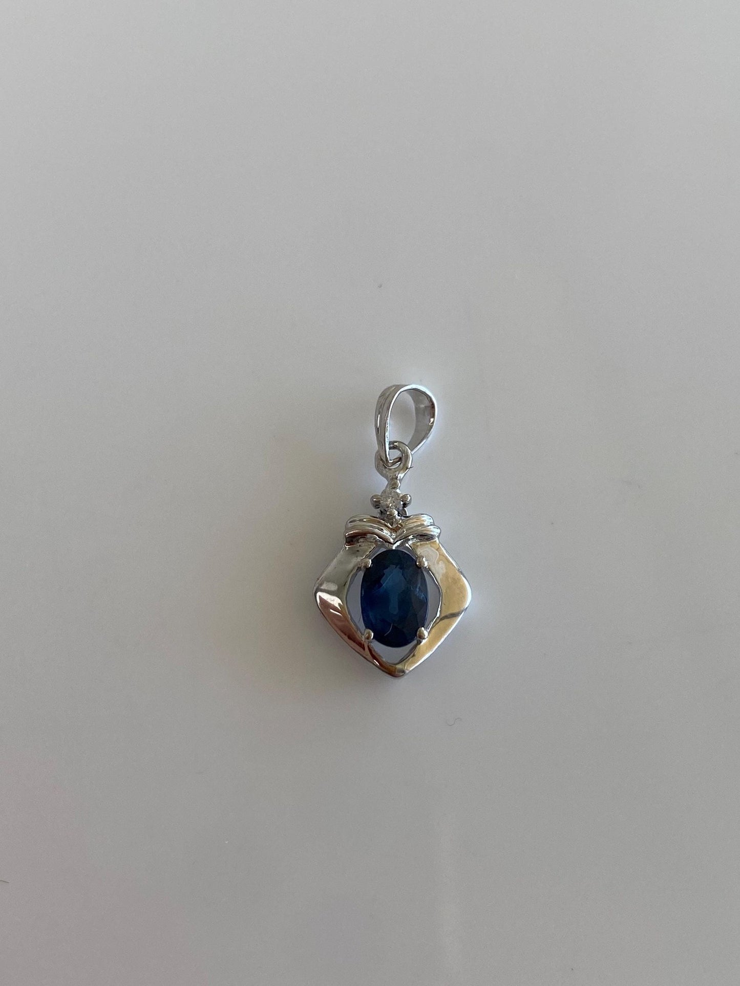 Vintage Solid 14k White Gold Blue & Clear Sapphire Charm