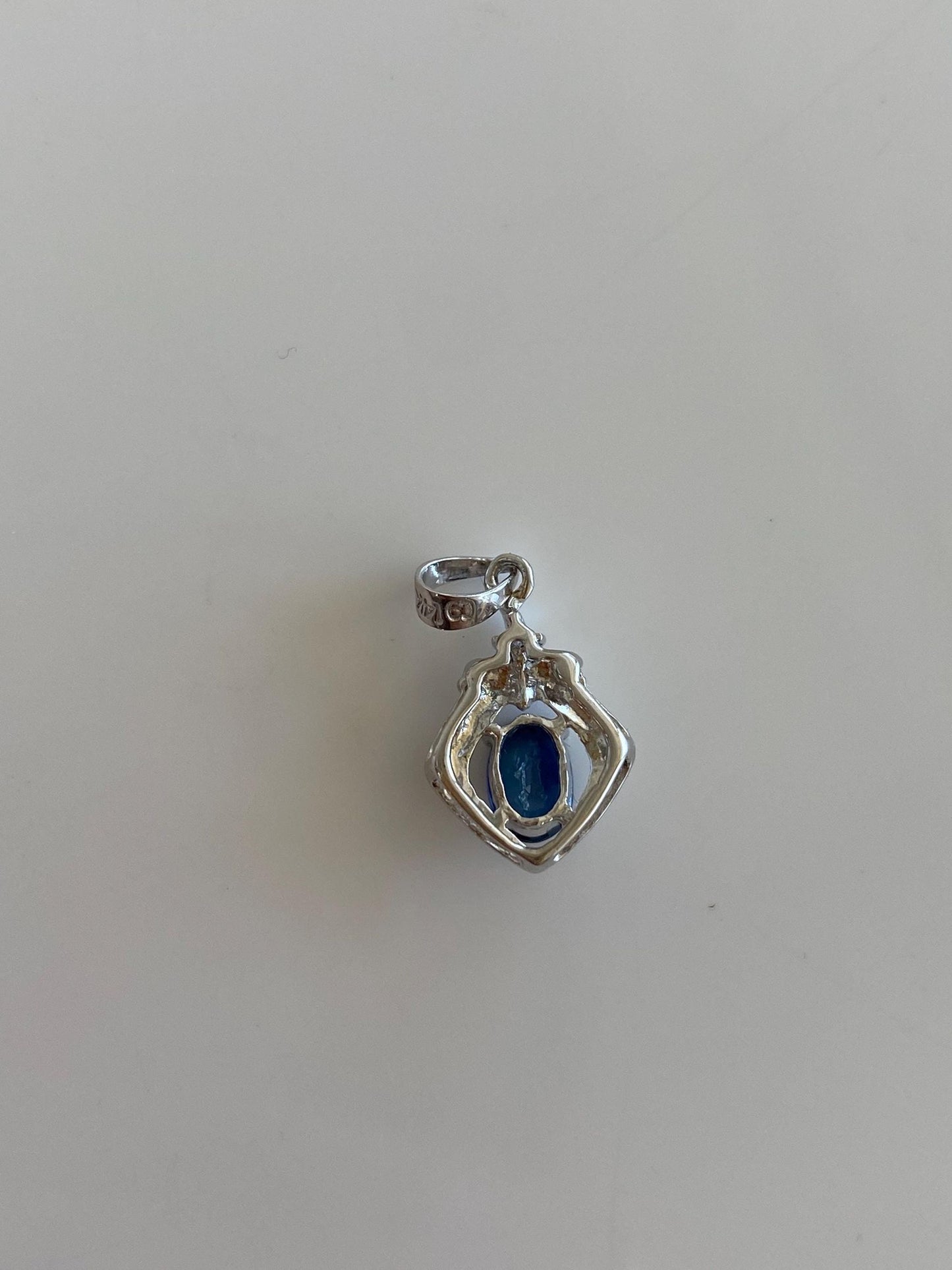 Vintage Solid 14k White Gold Blue & Clear Sapphire Charm