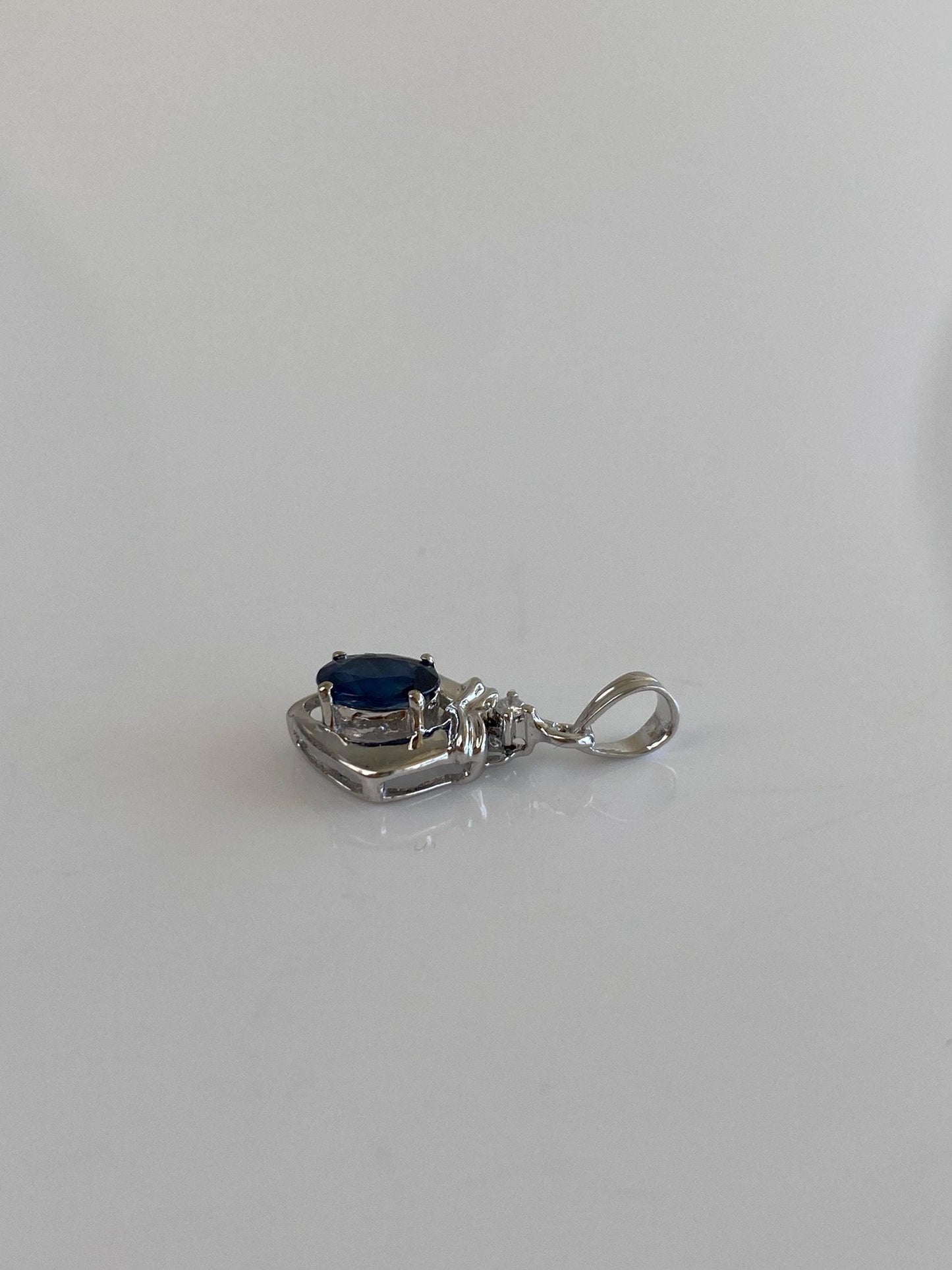 Vintage Solid 14k White Gold Blue & Clear Sapphire Charm