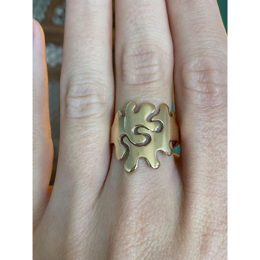 Vintage Solid 14k Yellow Gold Puzzle Piece Ring - Size 7.75