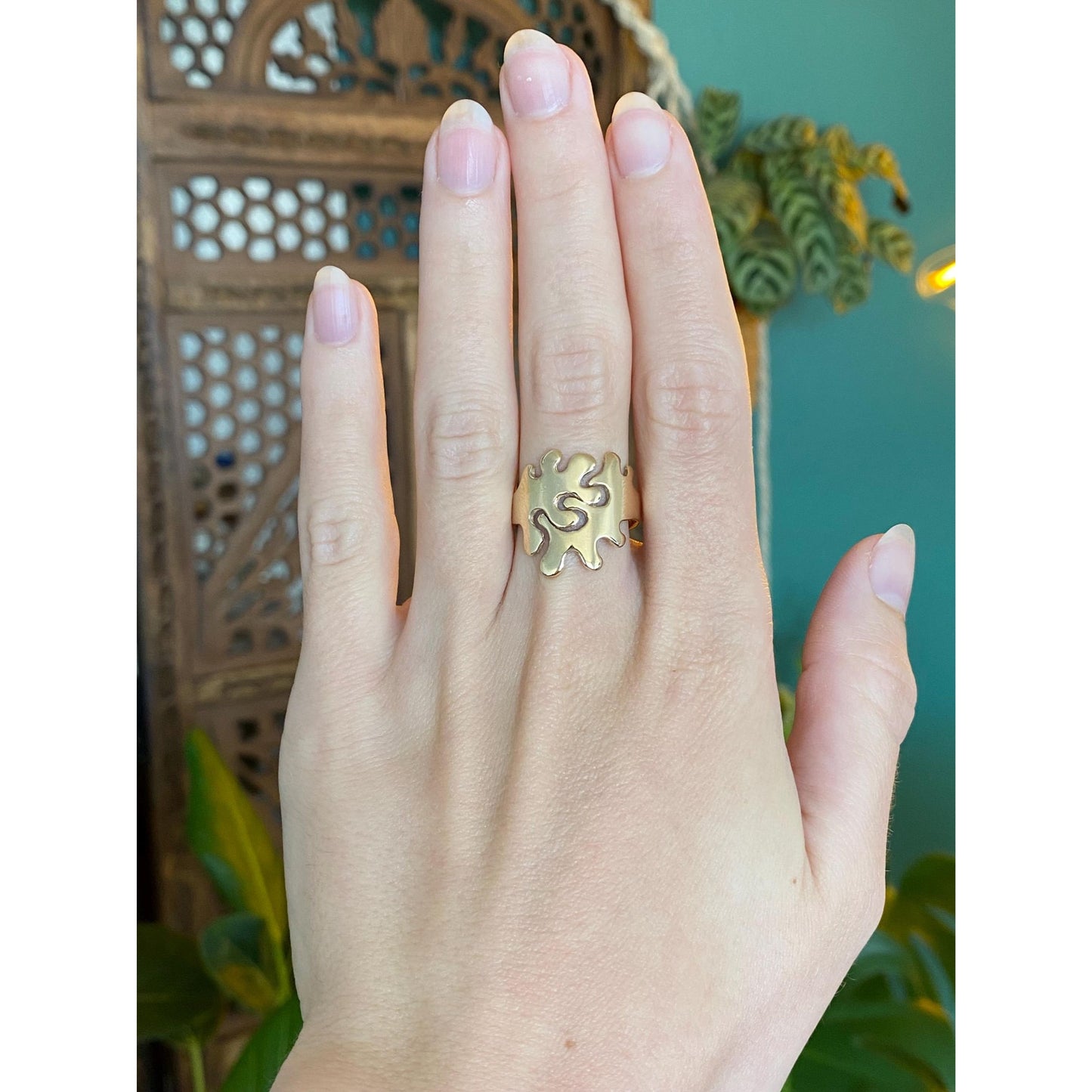 Vintage Solid 14k Yellow Gold Puzzle Piece Ring - Size 7.75