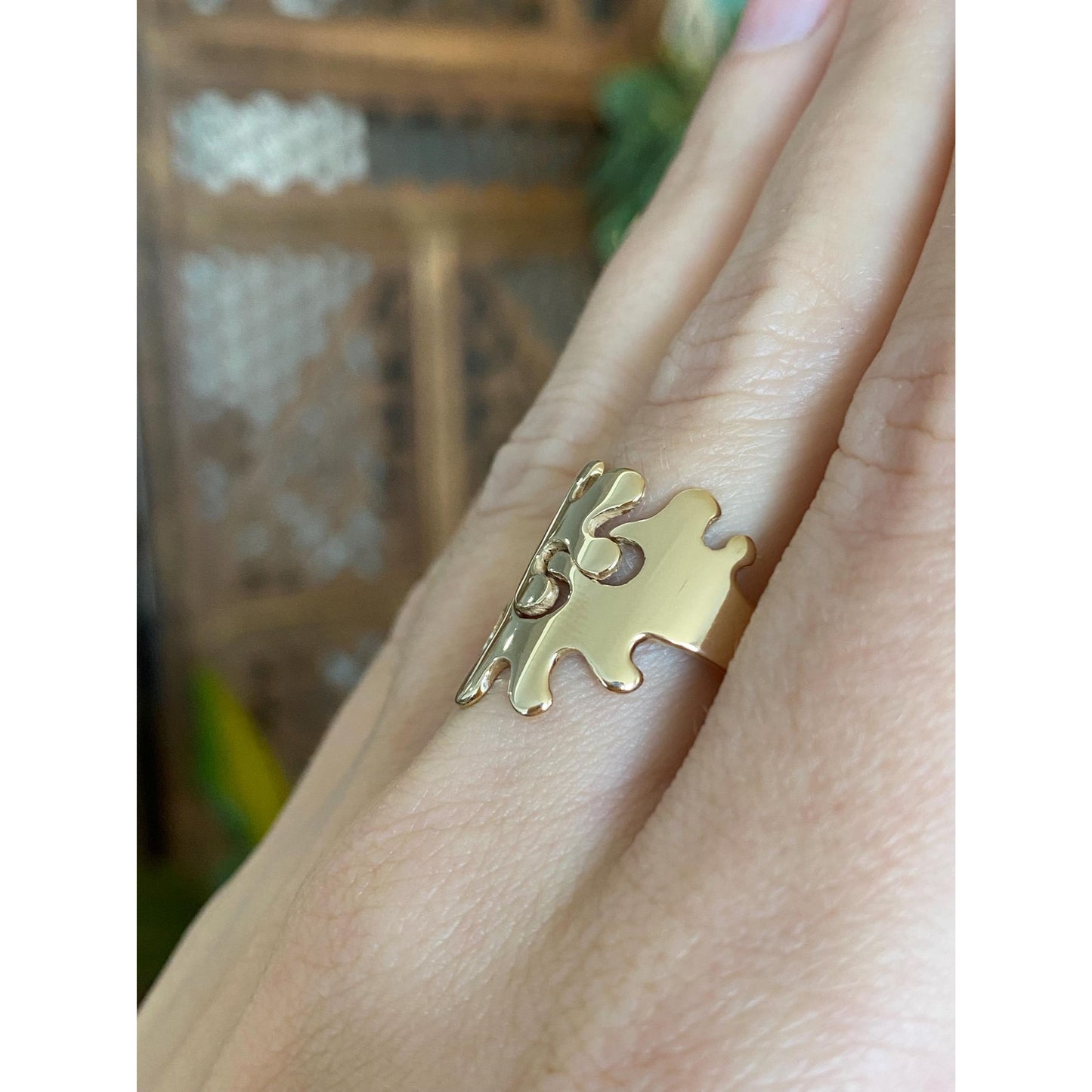 Vintage Solid 14k Yellow Gold Puzzle Piece Ring - Size 7.75