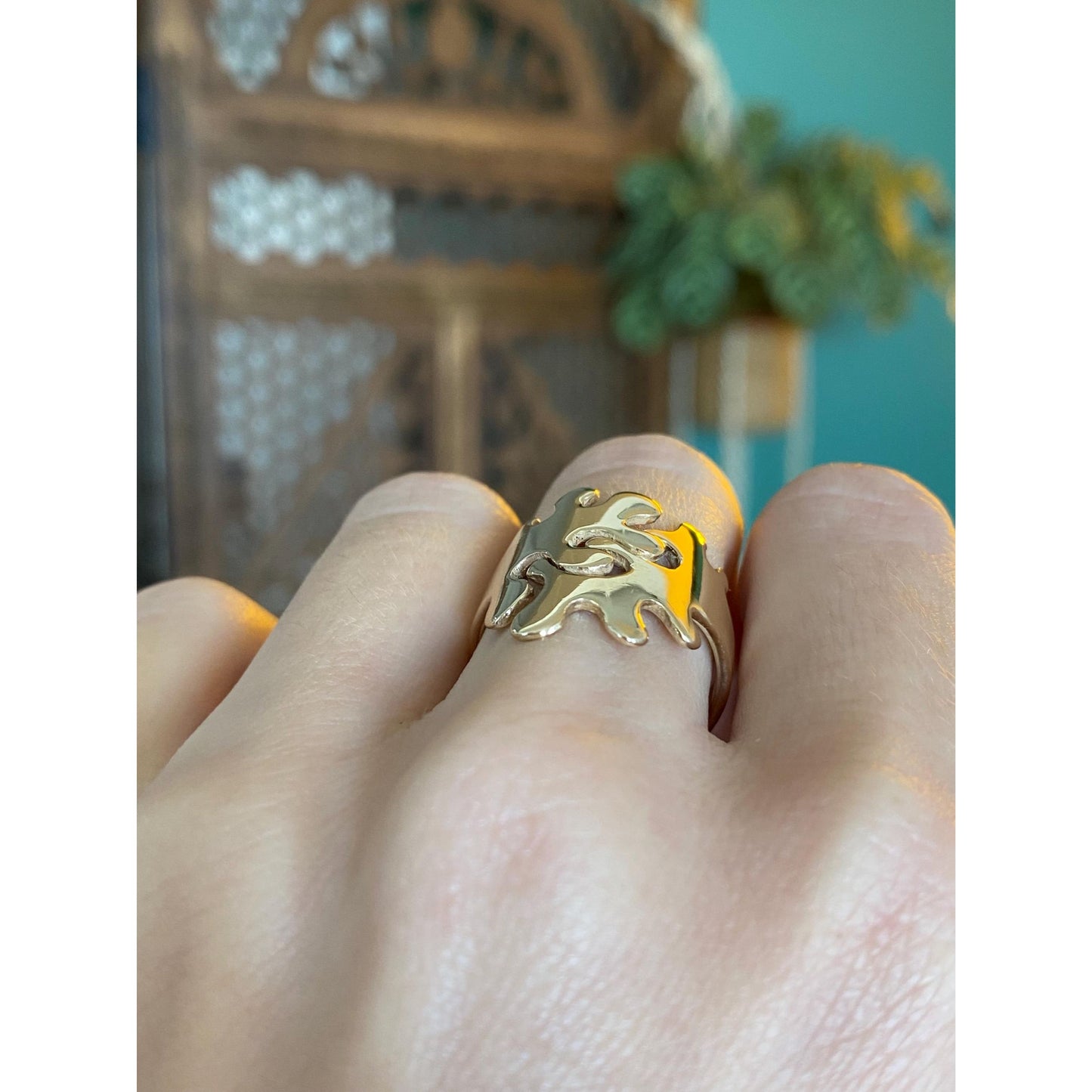 Vintage Solid 14k Yellow Gold Puzzle Piece Ring - Size 7.75
