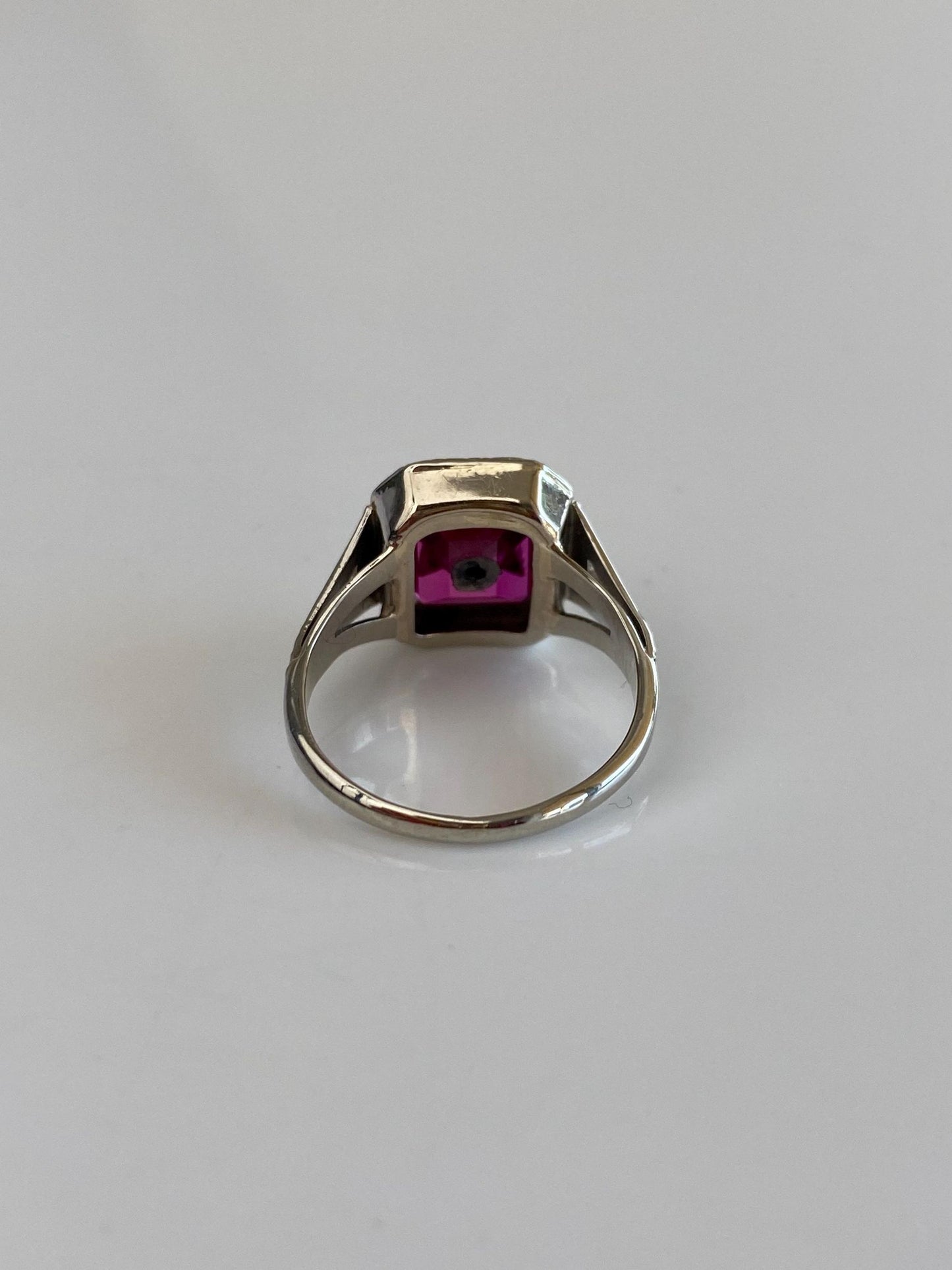 Vintage Solid 14k White & Yellow Gold Pink Sapphire Eastern Star Freemason Ring - Size 5.75
