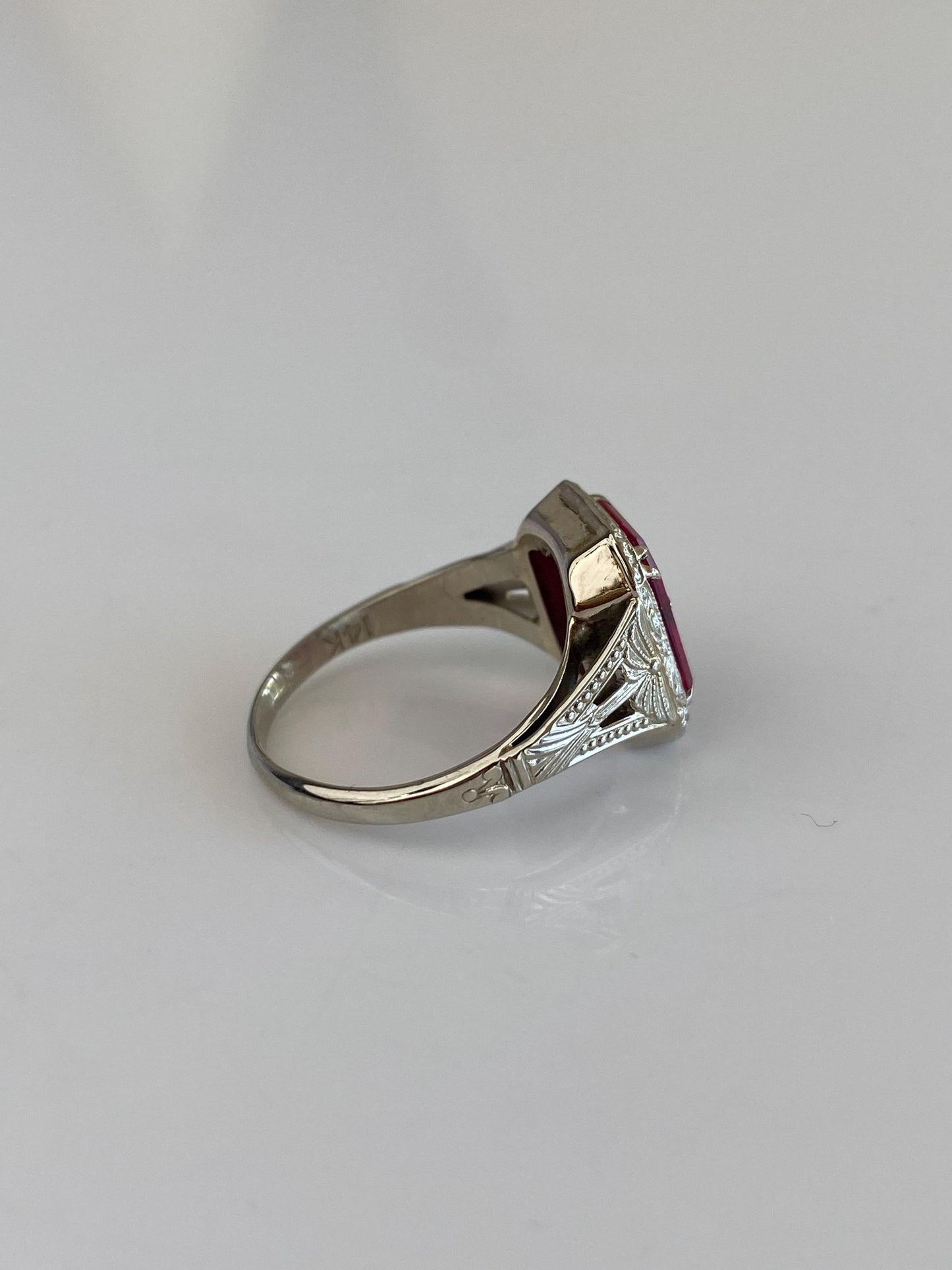 Vintage Solid 14k White & Yellow Gold Pink Sapphire Eastern Star Freemason Ring - Size 5.75