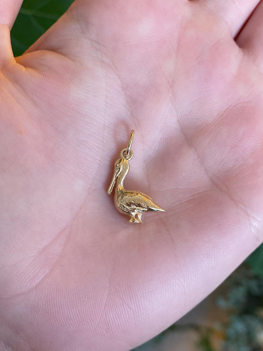 Vintage Solid 14k Yellow Gold Pelican Charm