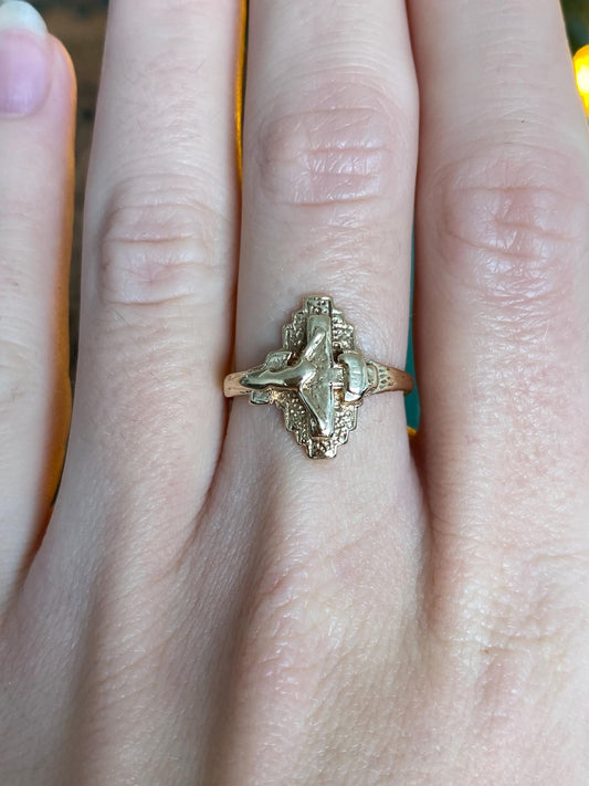 Vintage Solid 10k Yellow Gold Crucifix Cross Ring - Size 6.25