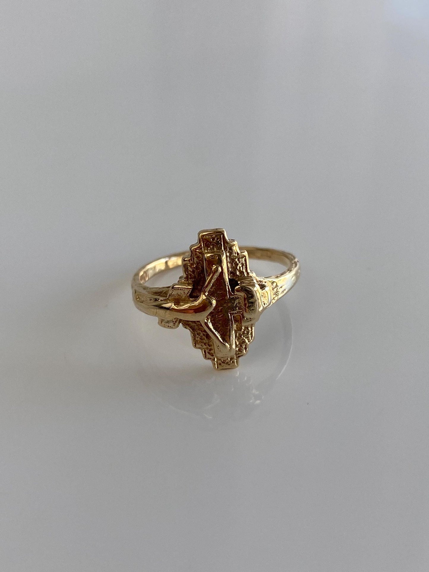 Vintage Solid 10k Yellow Gold Crucifix Cross Ring - Size 6.25