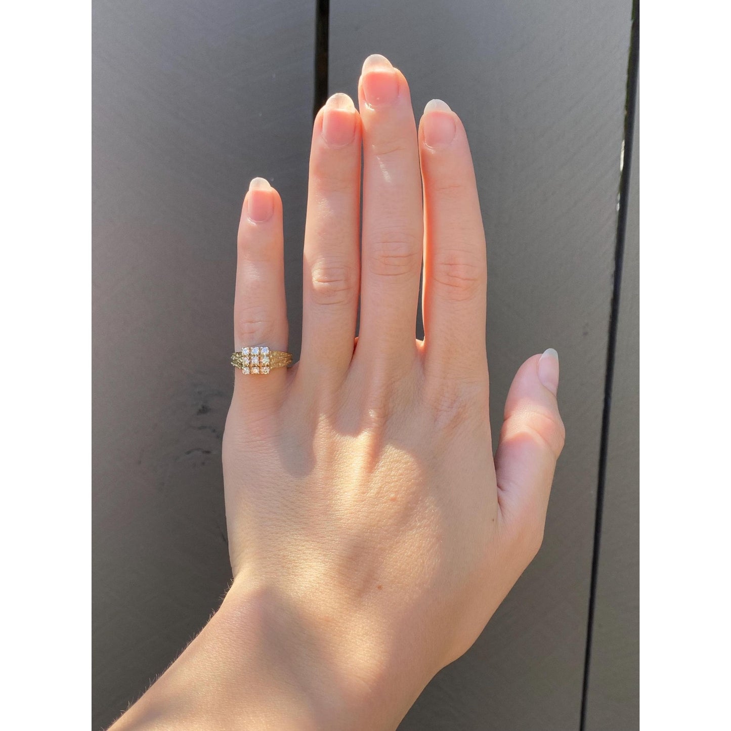 Vintage Solid 14k Yellow Gold Clear Sapphire Grid Ring - Size 4